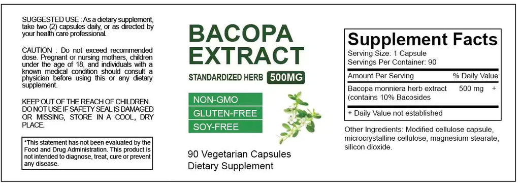 Brahman Ginseng Extract Capsules bottle with Bacopa monniera herb extract, 60 90 or 120 capsules