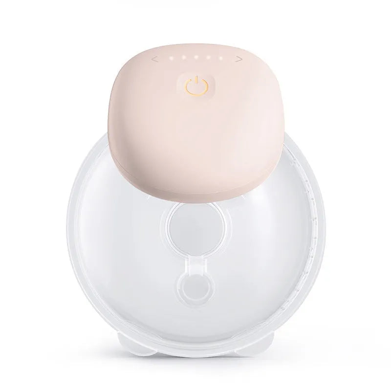Electric wearable breast pump in polypropylene with USB charging, available in white, pink, and light purple