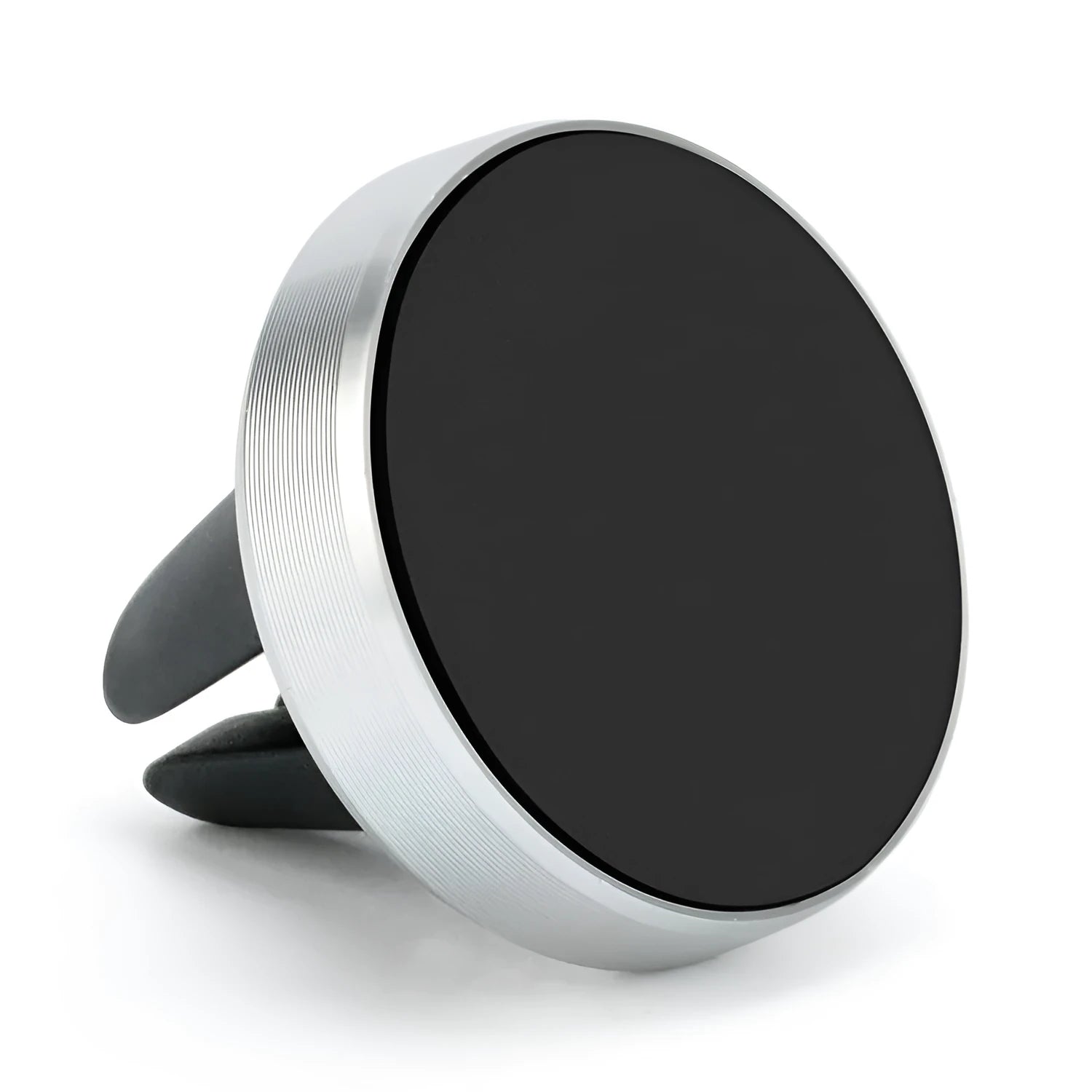 Magnetic car air vent mobile phone holder in rose gold, showing clip and 360-degree rotation joint.