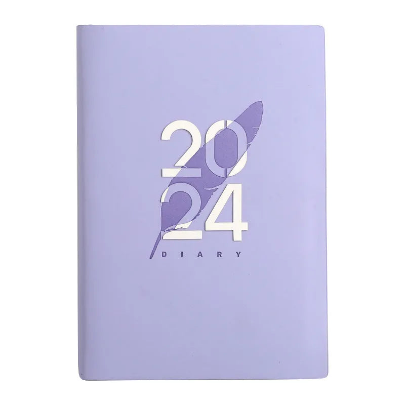 Imitation leather 2024 English schedule book in blue with 365 days daily planner, A5 size, thread stitching binding