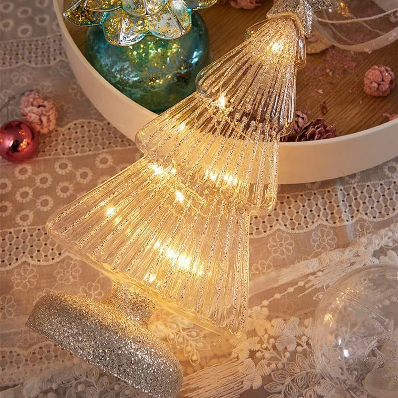 Glitter geometric Christmas tree table decoration made of borosilicate glass in pink silver colour