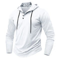 Men's sports hooded long sleeve top in thin polyester fibre, shown in one of 10 colours and sizes S to XXXL
