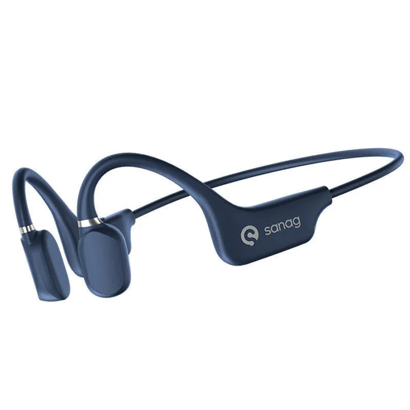Wireless bone conduction neckband headphones in multiple colours shown worn during exercise.