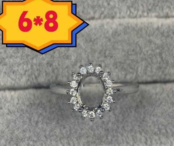Oval open mouth ring with 6x8mm stone and five-pointed star design on electroplated copper