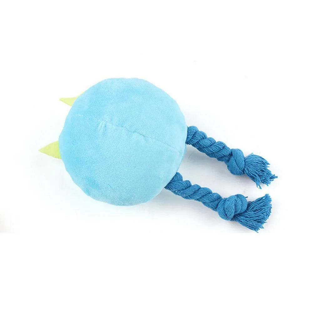 Blue and yellow cartoon dog squeaky toys with knot design for chewing