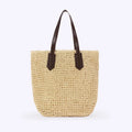 Woven paper straw shoulder bag square vertical with peach skin lining and double straps