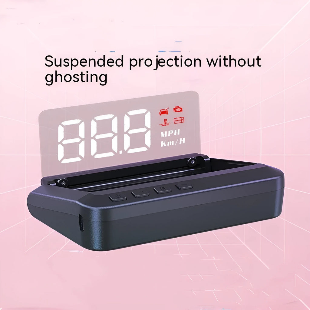 Black car HUD display with 2 inch screen for OBD-powered speed projection onto windscreen