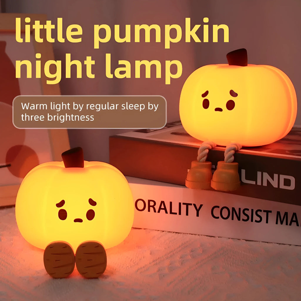 Pumpkin lantern silicone night light with ABS base, 500mAh rechargeable bedside lamp for children's bedroom and Halloween decoration