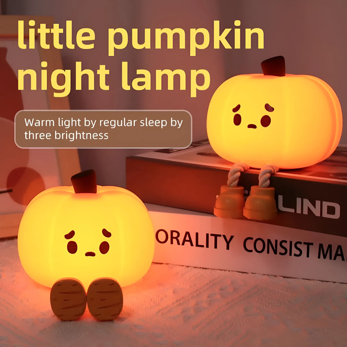 Pumpkin lantern silicone night light with ABS base, 500mAh rechargeable bedside lamp for children's bedroom and Halloween decoration