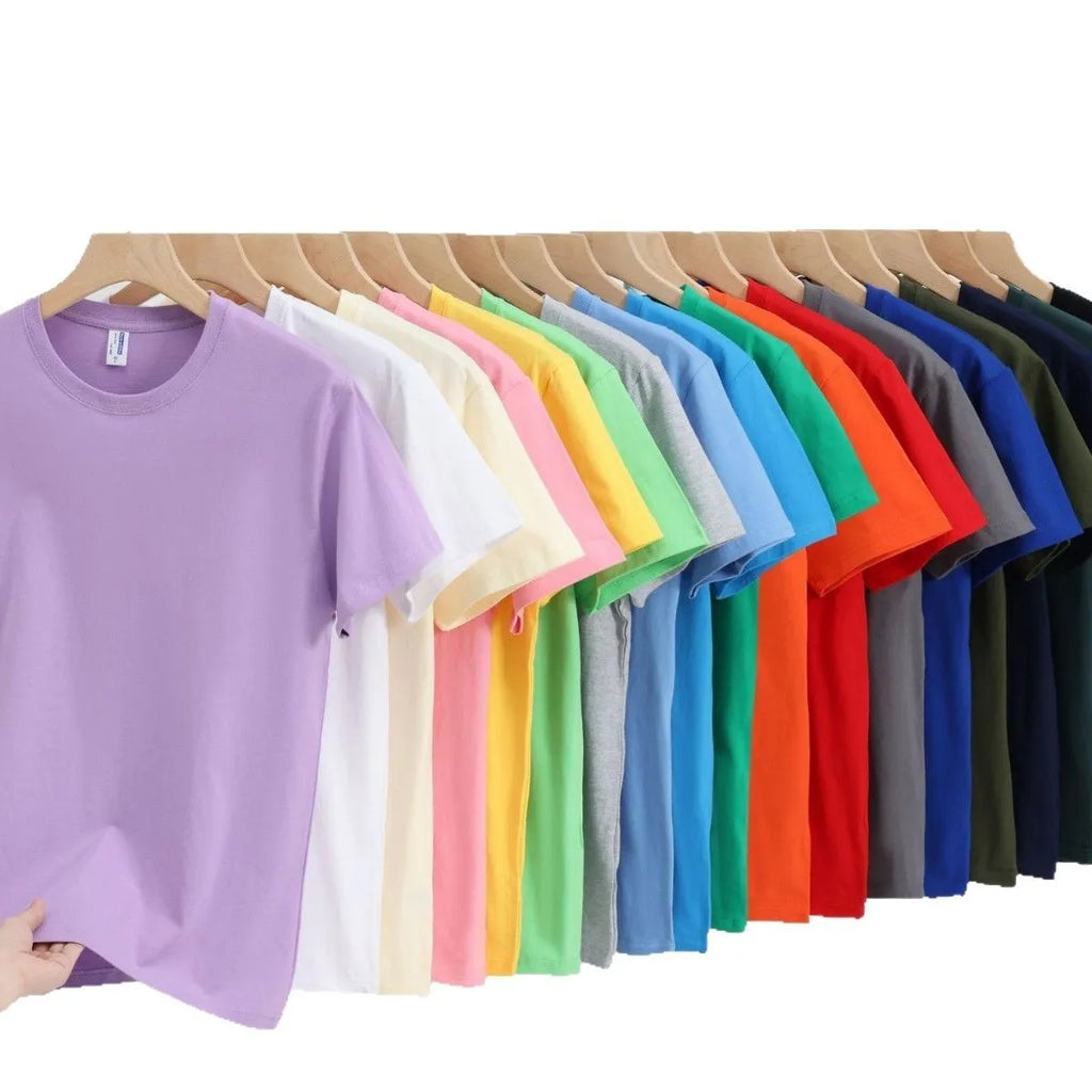 Loose-fit cotton T-shirt for men and women in multiple colour options including peacock blue and orange red.
