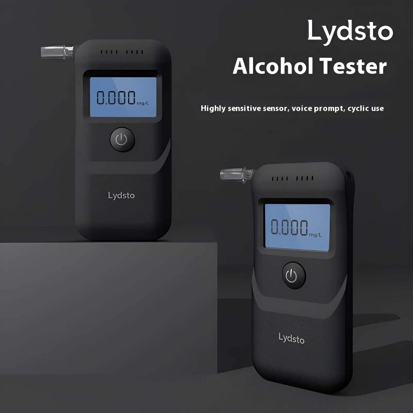 Black household alcohol breath tester device for personal intoxication checking
