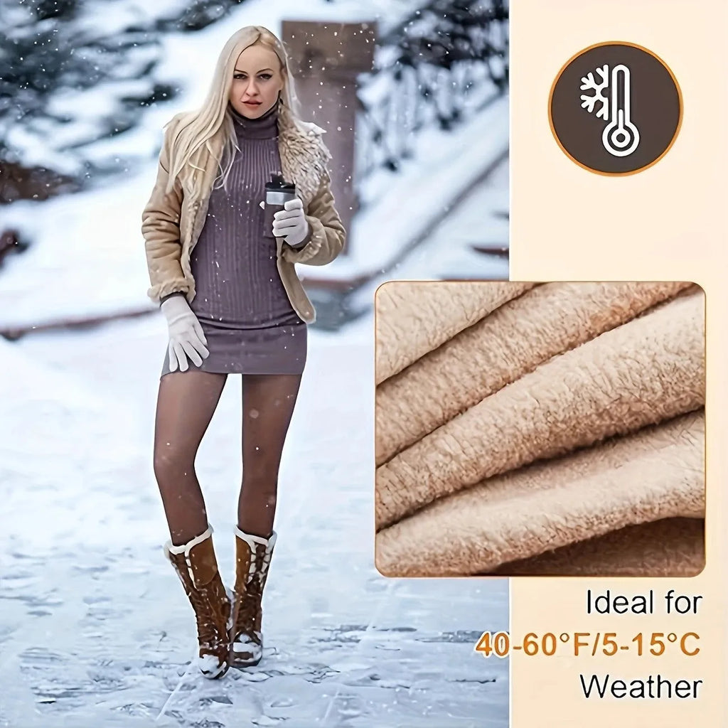 Anti-snagging thermal leggings with wool lining in black, coffee and silver silk styles