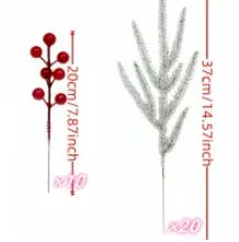 Artificial flower arrangement with 45 plastic stems including green pine branches and red berries at 20cm height