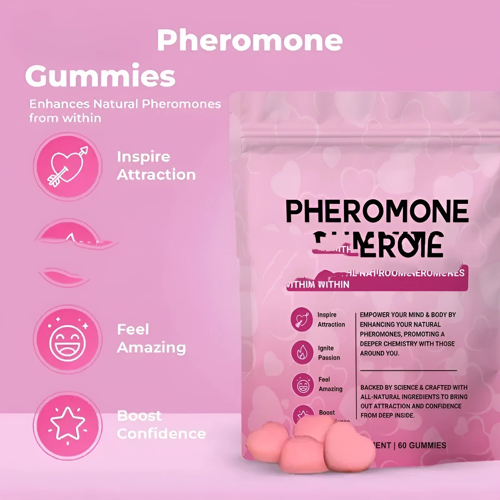 60 piece edible pheromone gummy pack for household pest control targeting flies, ants and cockroaches