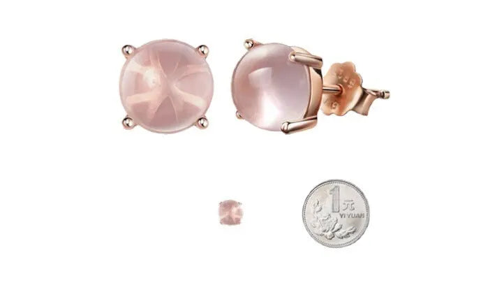 Rose gold drop shape stud earrings with synthetic Ross quartz crystal inlay