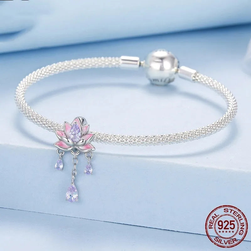 925 silver lotus gradient pendant bead 2.2cm by 1.1cm with 0.45cm aperture for DIY jewellery making