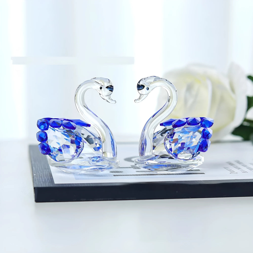 White crystal swan ornament in modern simplicity style on a desktop