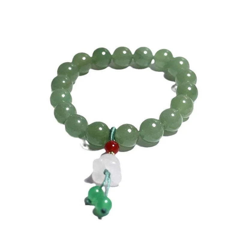 Natural white agate round beads bracelet with Chinese geometric lily pattern