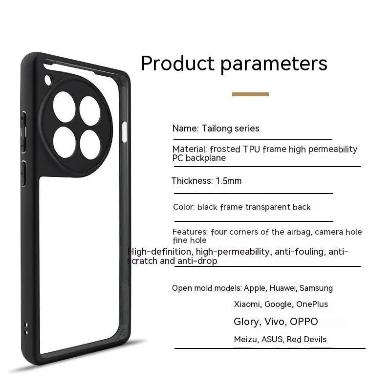 Black border transparent PC TPU frosted phone case for OnePlus with corner airbags and 1.5mm backboard