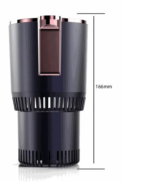Black 12V car cup holder with digital display for heating and cooling drinks