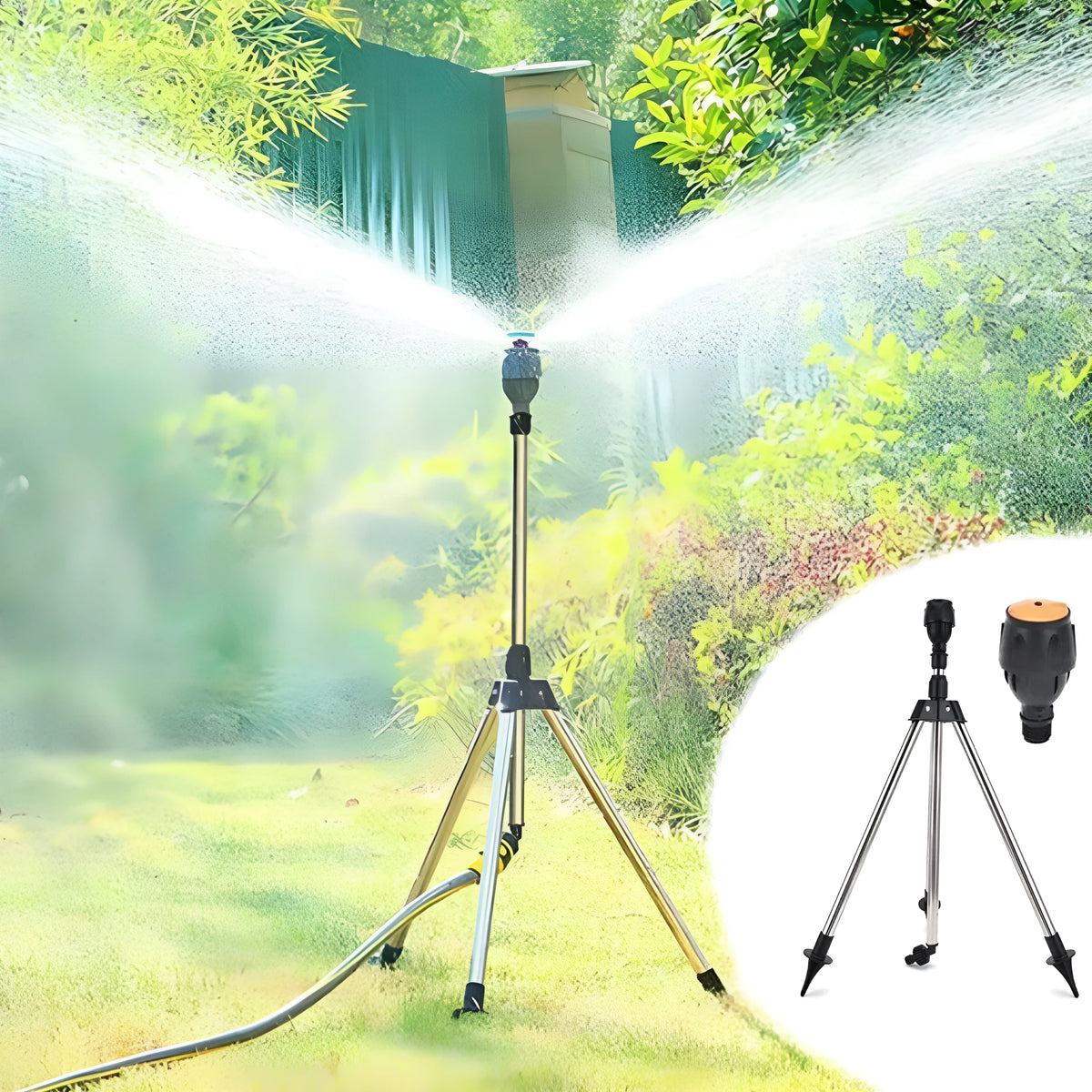 Stainless steel retractable automatic rotating sprinkler tripod with adjustable angle for garden irrigation