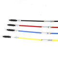 Scramble motorcycle clutch and accelerator cable set in four colour options: black, blue, red, yellow.