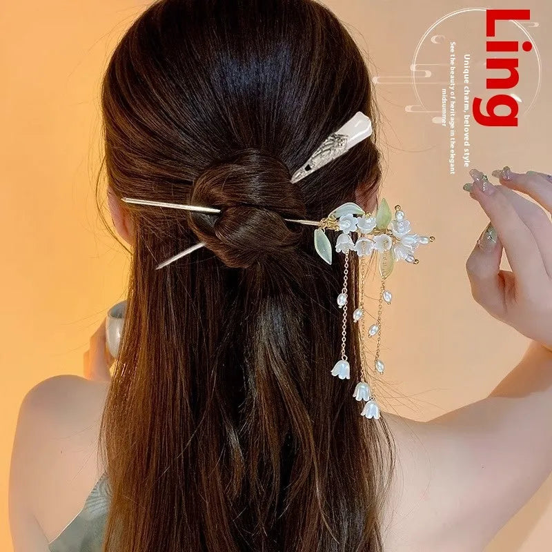 New Chinese style updo hair clasp alloy electroplated antique floral hairpin