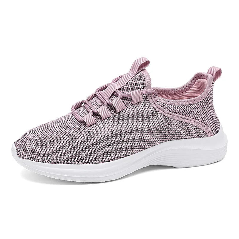 Women's low-top casual sneaker in grey mesh with a round toe and lace-up front.