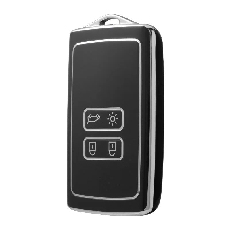 TPU car key case with silver edge trim in white, black, or grey, simple style key cover