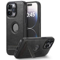 Leather pattern bracket phone case drop-resistant for iPhone in black