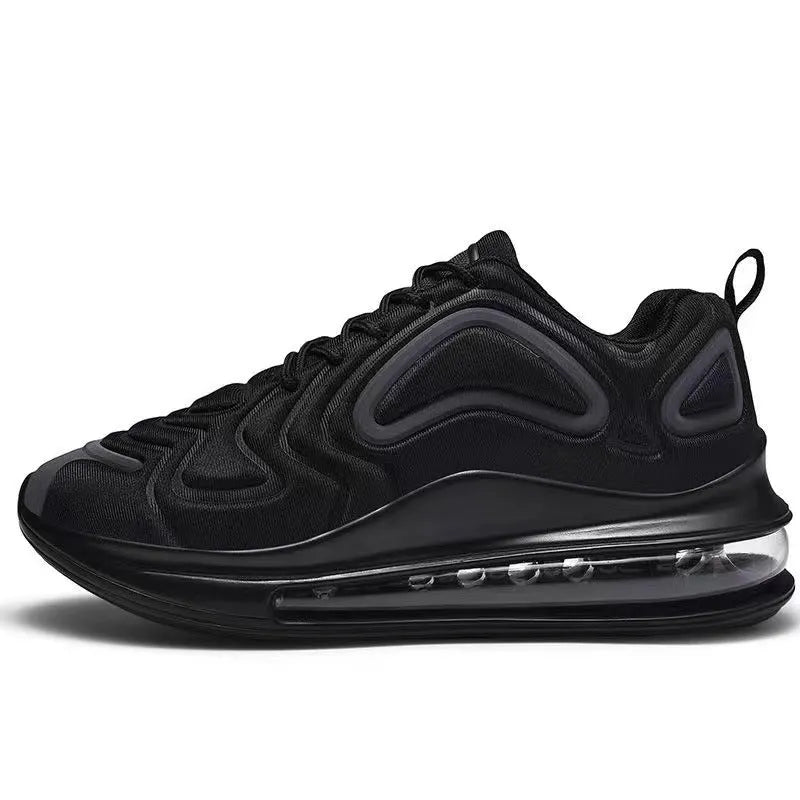 Men's black casual running shoes with a thick sole and lace-up front.