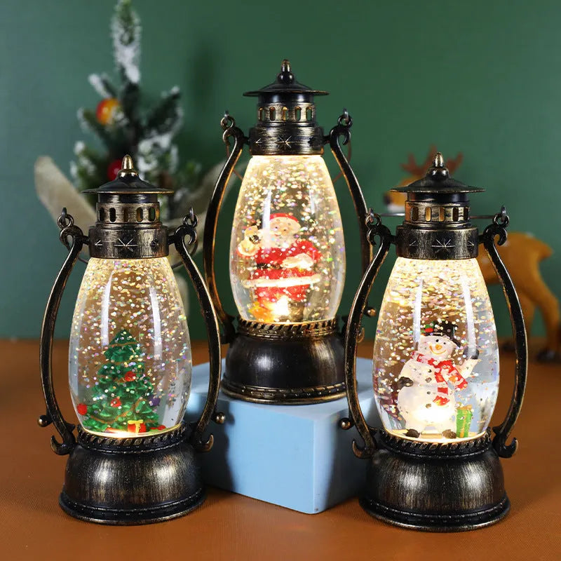 Portable crystal ball oil lamp in snowman and elderly person Christmas designs