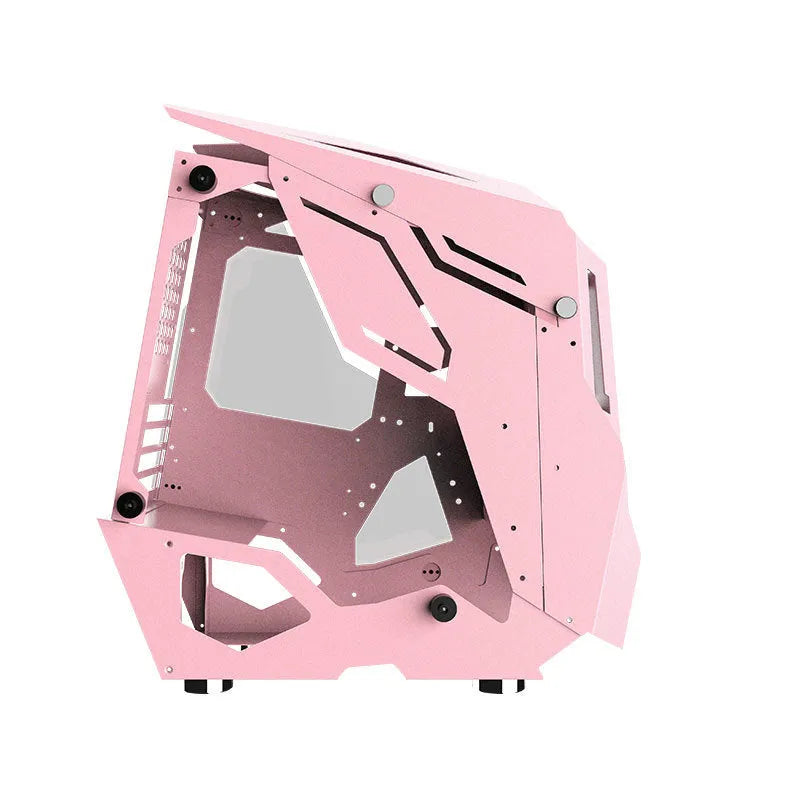 Full side tempered glass ATX computer case with SPCC steel chassis, black colour, showing internal component visibility