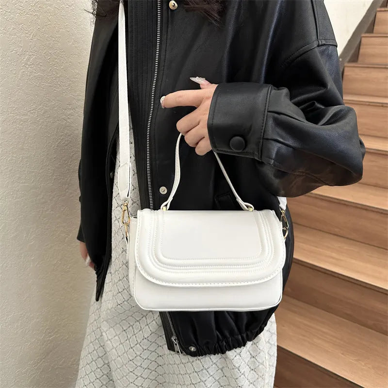 Women's PU crossbody bag in horizontal square shape with sewing line detail and document pocket