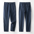 Linen men's casual pants in gray, straight leg, mid waist, for spring and summer