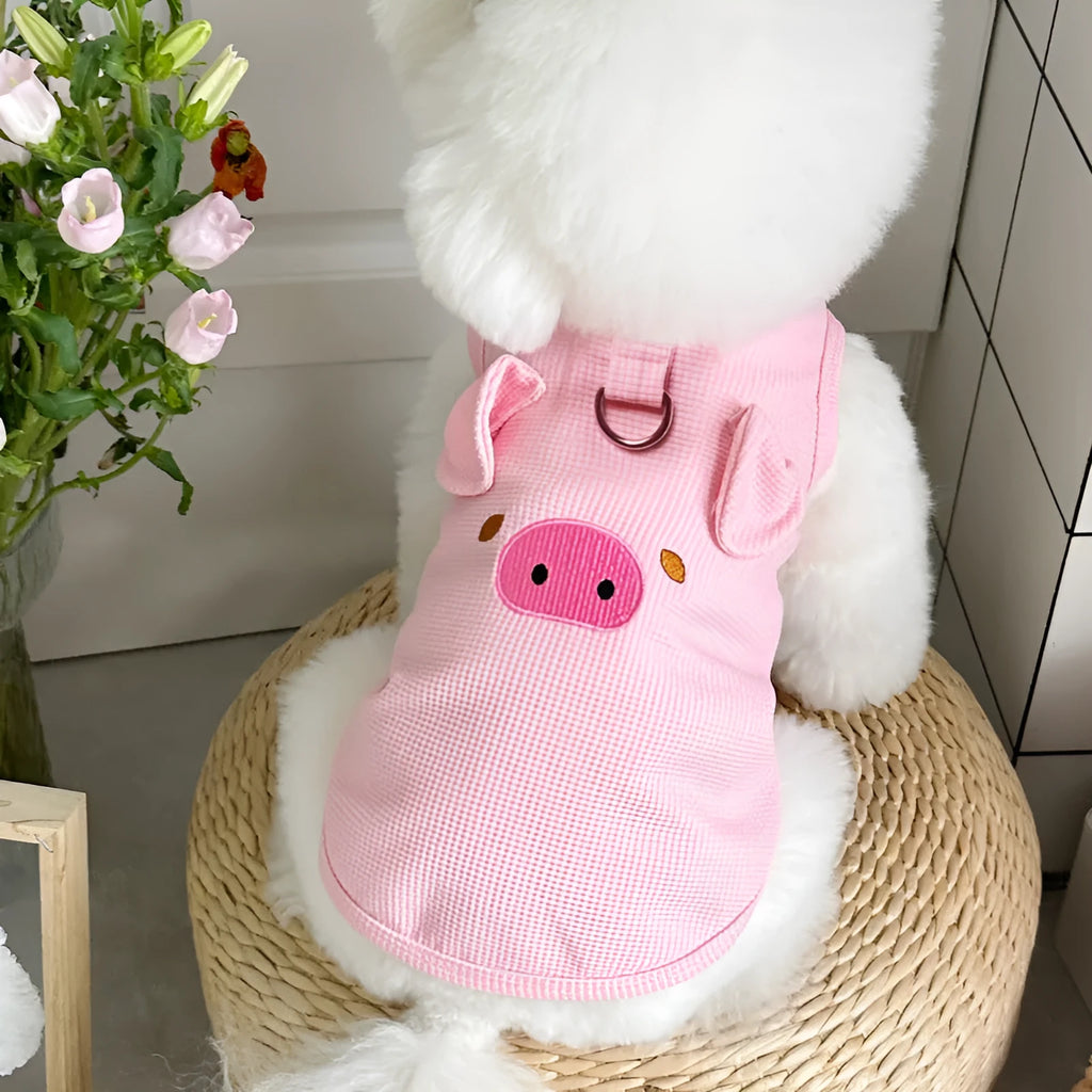 Yellow waffle-knit vest for a small dog on a mannequin, showing casual pet clothing style.