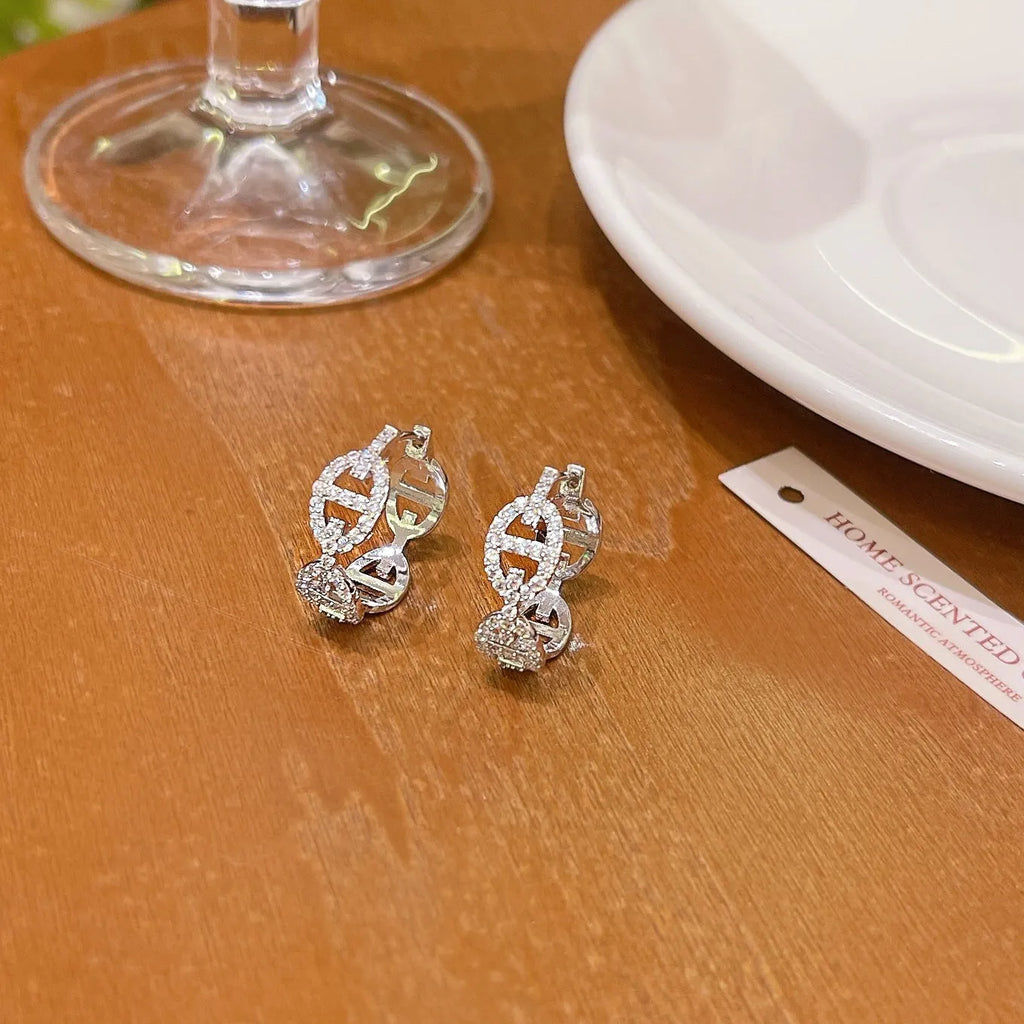 Electroplated casual earrings with diamond-effect design in silver, gold, and rose gold thick gold plating