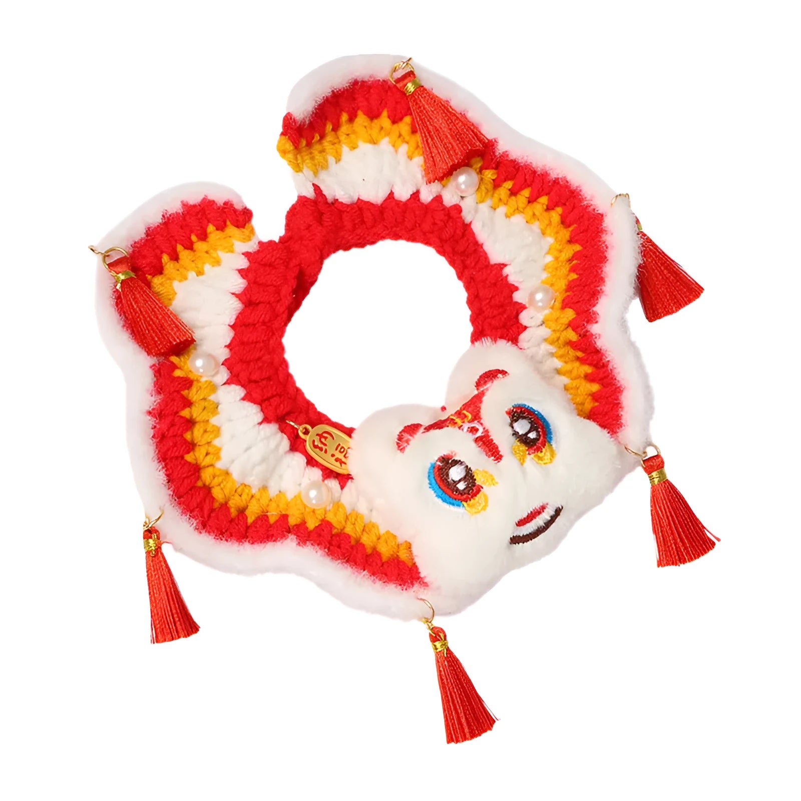 New Year pet scarf collar in Lion Dance Blessing design for cat or dog, size S or M, festive autumn winter accessory