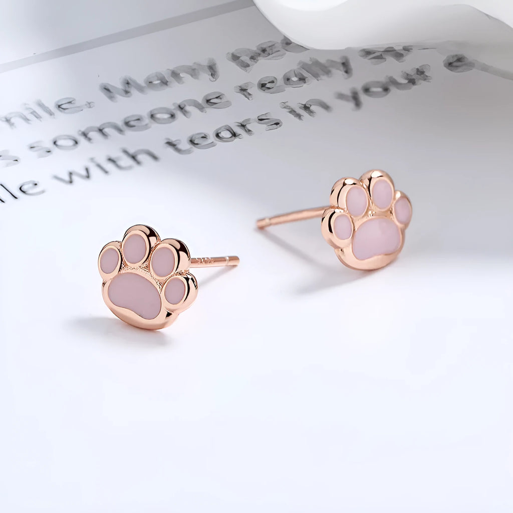 925 sterling silver cat's paw geometric stud earrings with rose gold electroplated colour, earplug style