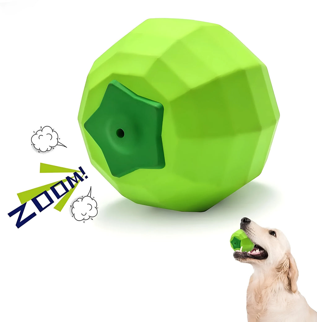 Green natural rubber dog squeaky chew toy with textured surface for aggressive chewers