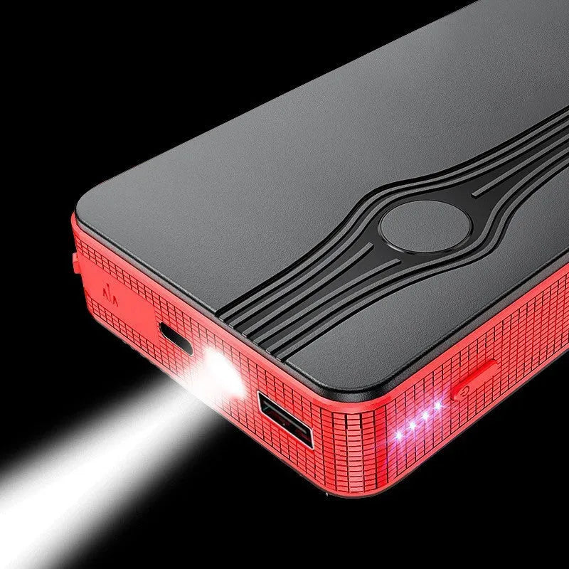 Red K4-E automobile emergency starting power supply unit with a USB port and touch switch.