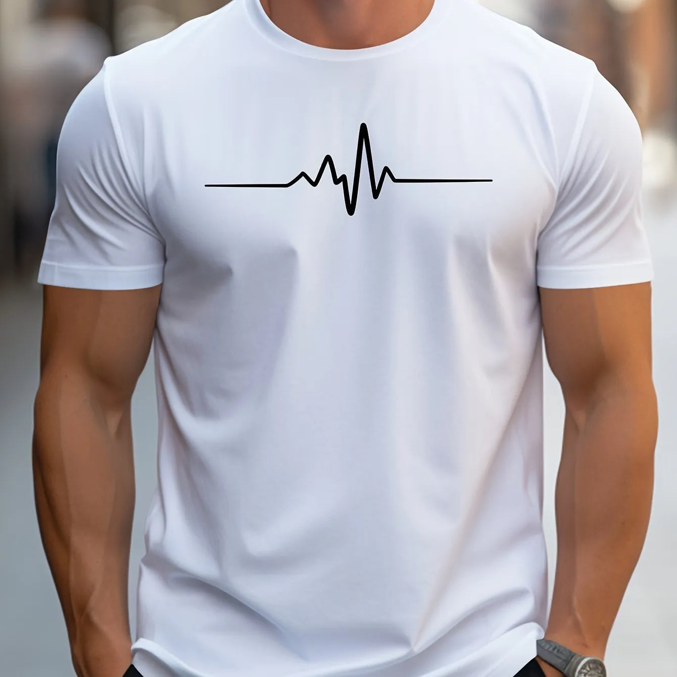 Men's loose fit short sleeve T-shirt with 3D sports letter print in polyester blend fabric