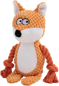 Multi-texture dog toy with plush animal design, cotton rope elements, and crinkle paper interior