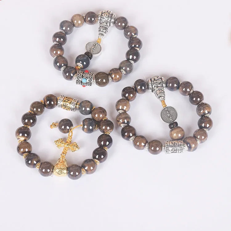 Men's gradient ceramic bracelet with Yonghe Blessing beads in natural colours