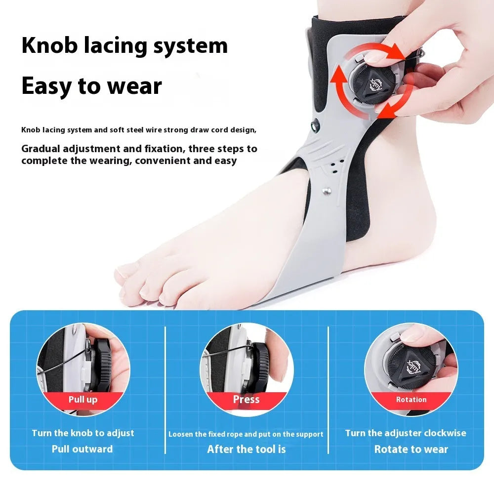 Grey ankle support brace with button fastening and airbag design for training and rehabilitation