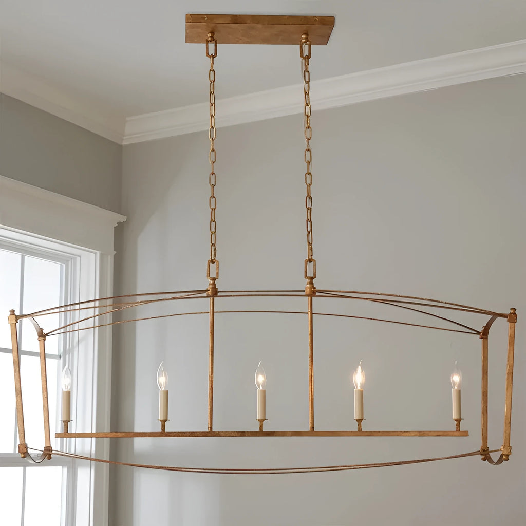 Simple Villa four-head iron ceiling lamp in gold or black finish for stair lighting.