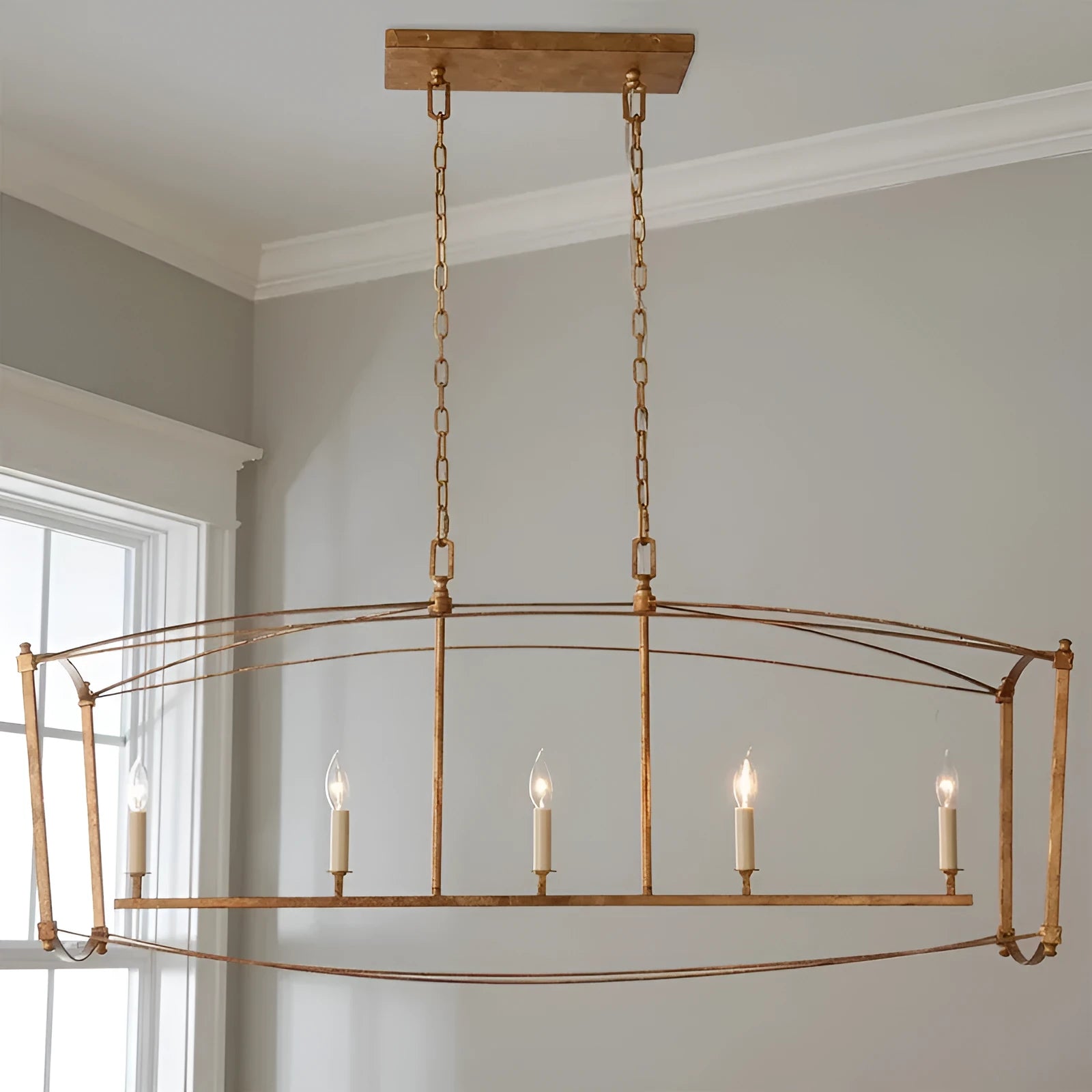 Simple Villa four-head iron ceiling lamp in gold or black finish for stair lighting.