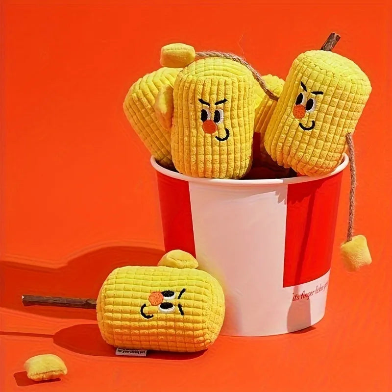 Polio wood corn cob shaped cat chew toy for dental health on a white background.