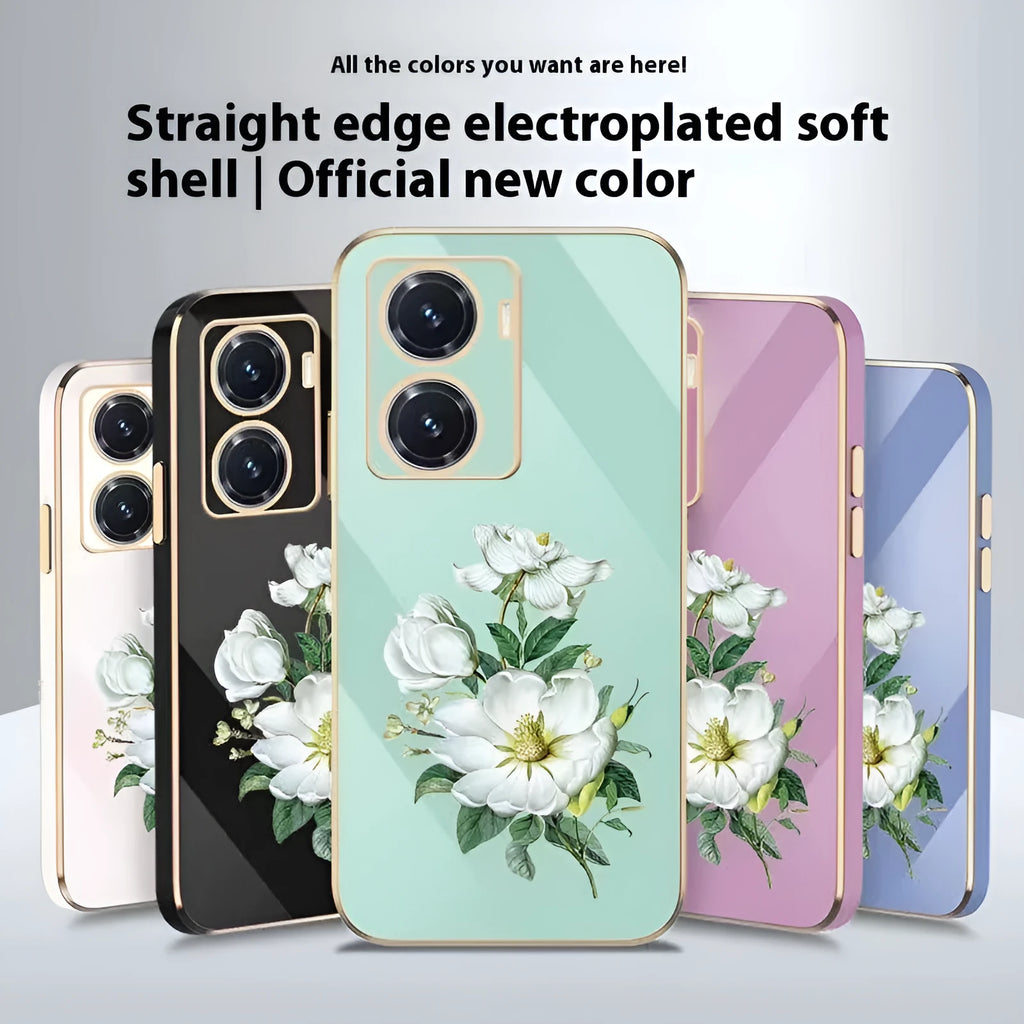 Anti-fall electroplating phone case for iPhone 15 Pro Max, white colour, full-coverage protective sleeve with glossy finish