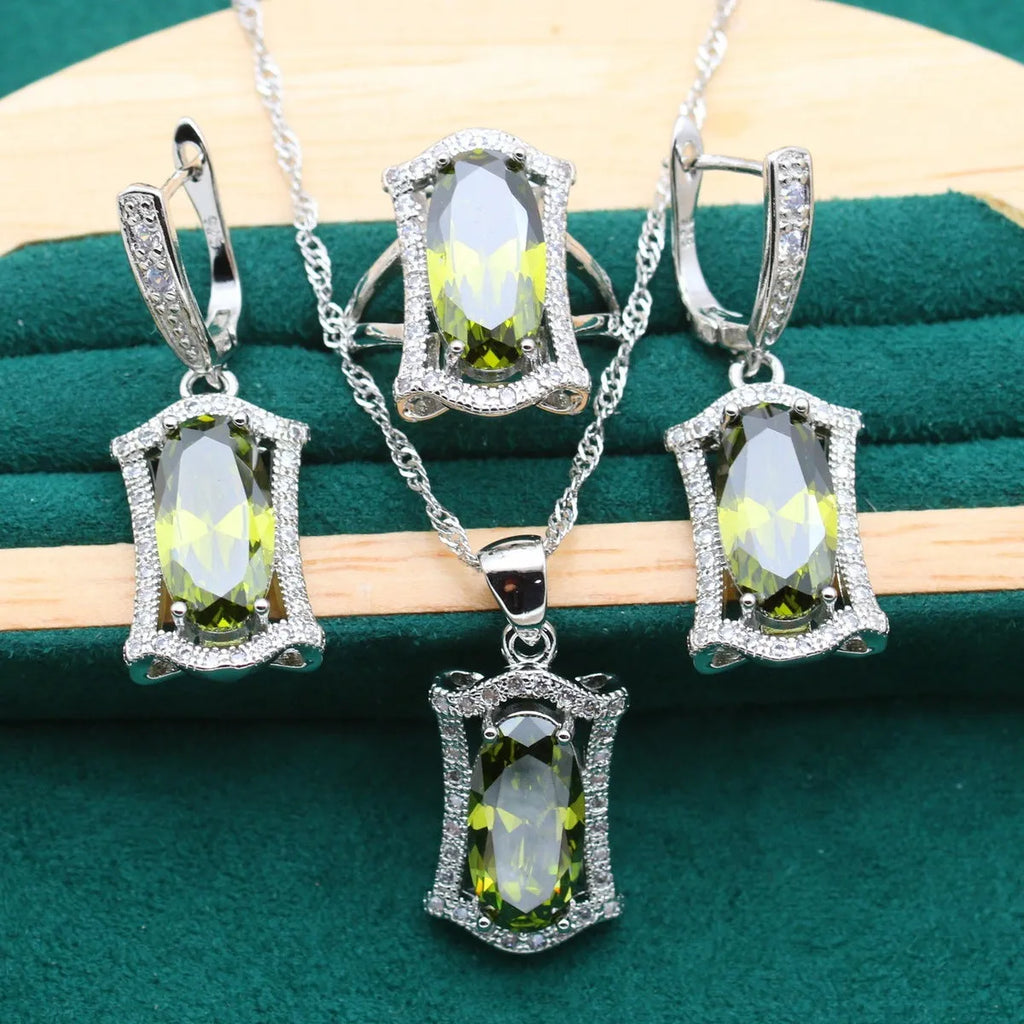Women's zircon jewellery set with necklace, earrings, ring, and bracelet in alloy with snake bones chain for formal dinner wear